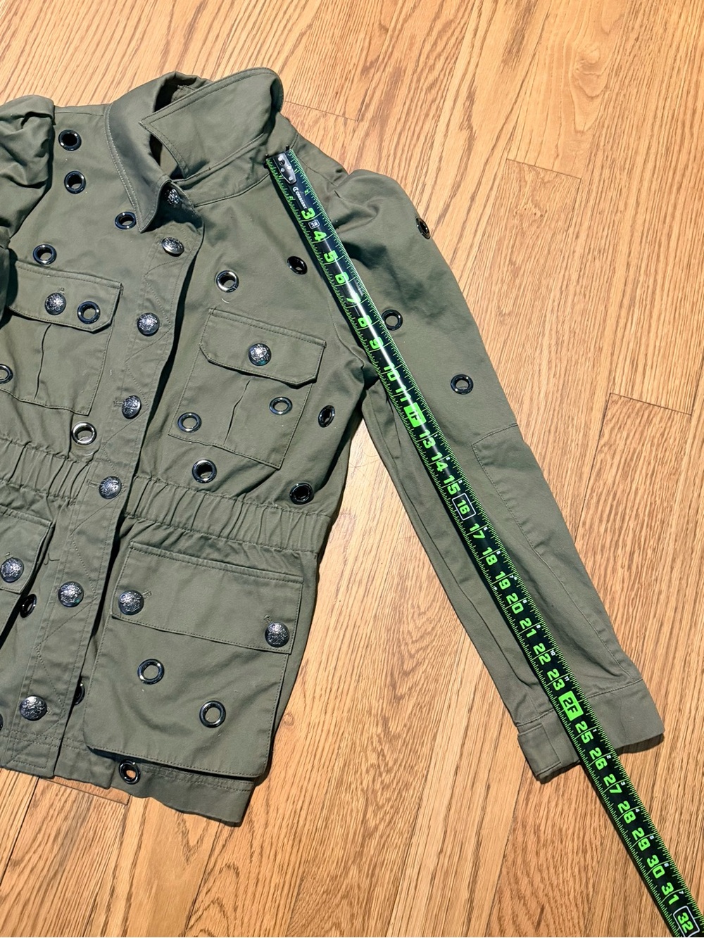 Veronica Beard Olive Grommet Military Utility Jacket Puff Sleeve Size 10 - Picture 6 of 11